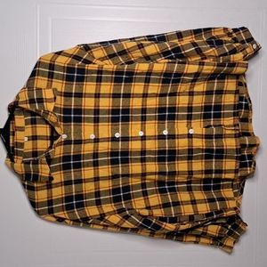 Shein Button-Down Plaid Yellow/Black Long Sleeve Flannel Top Size S